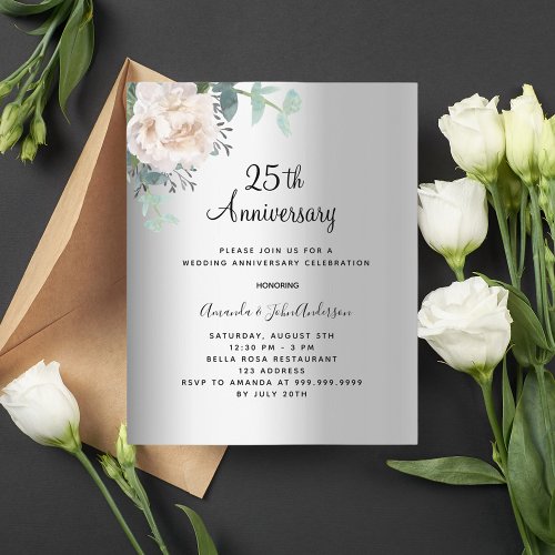 Silver floral budget 25th wedding anniversary