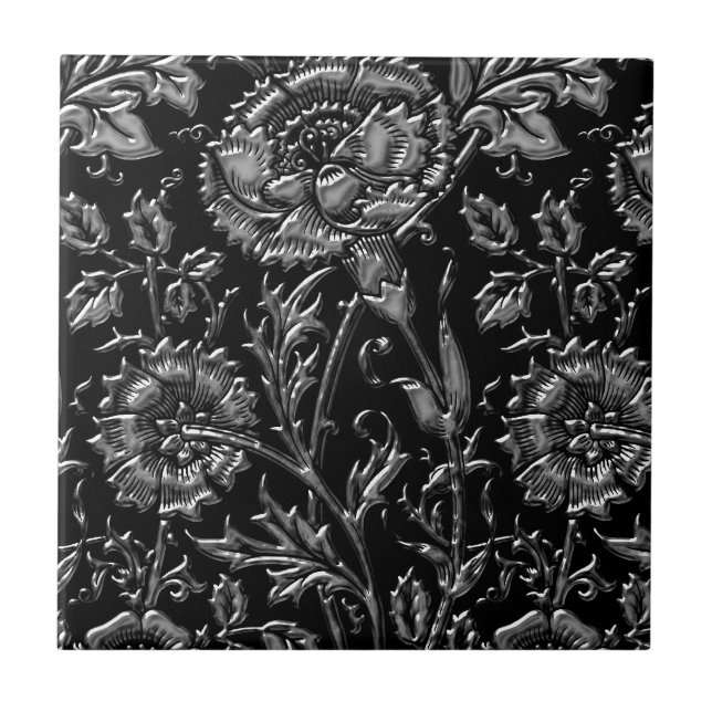 Silver Floral Chic Tile (Front)