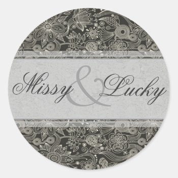 Silver Floral Couple Sticker/seal Classic Round Sticker by mjakubo434 at Zazzle