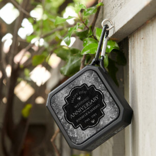 Silver Floral Damask 25th Wedding Anniversary Bluetooth Speaker