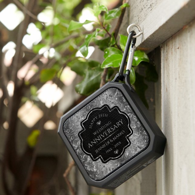 Silver Floral Damask 25th Wedding Anniversary Bluetooth Speaker (Inisitu)