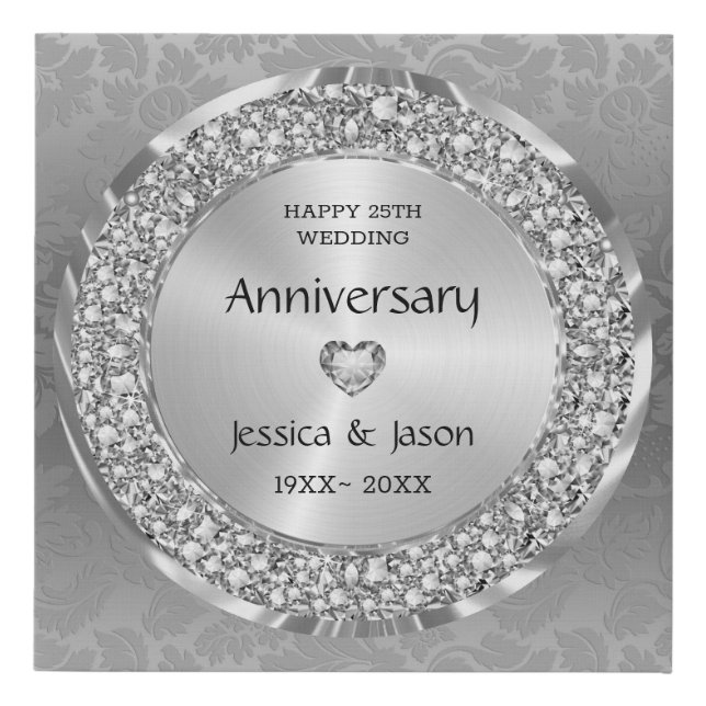 Silver Floral Damask And Diamonds Faux Canvas Print (Front)