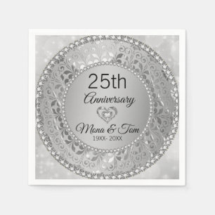 Silver Floral Damask And Heart Napkins