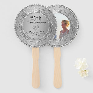 Silver Floral Damask Anniversary Hand Fan