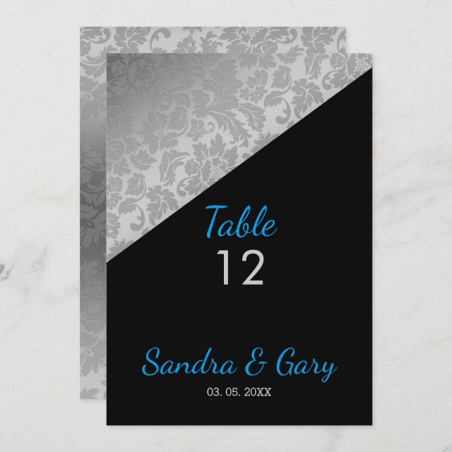 Silver Floral Damask Invitation (Front/Back)