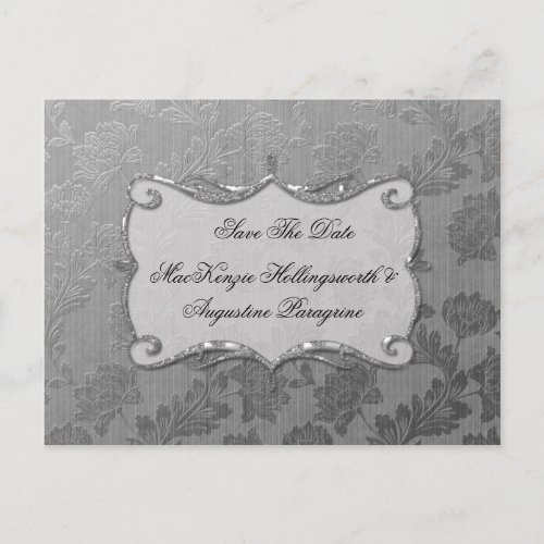 Silver Floral Damask Save The Date Announcement Postcard