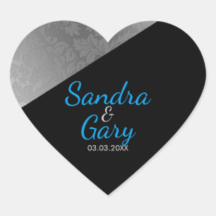 Silver Floral Damask Texture- Save The Date Heart Sticker