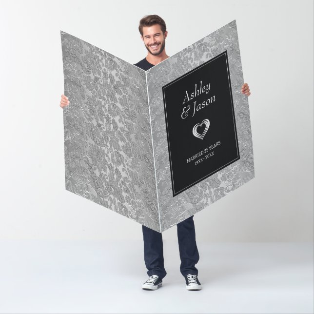 Silver Floral Damask  Wedding Anniversary Card (In Situ)