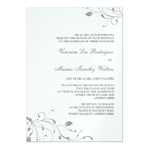 Silver Floral Decal Invitation | Zazzle