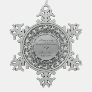 Silver Floral Diamond 50th Wedding Anniversary Snowflake Pewter Christmas Ornament