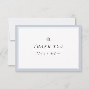 Silver floral dusty blue minimalist thank you card