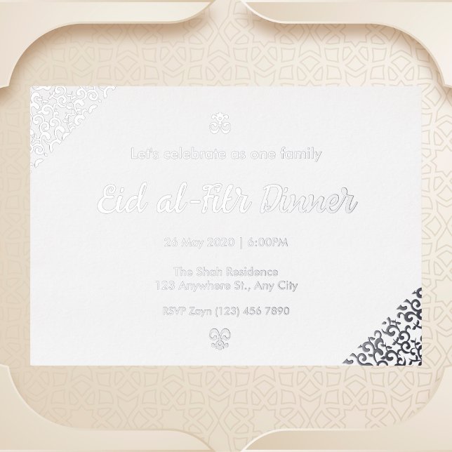 Silver Floral Eid al-Fitr Foil Invitation (Creator Uploaded)
