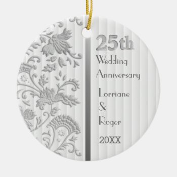 Silver Floral Elegance25th Wedding Anniversary Ceramic Ornament by SpiceTree_Weddings at Zazzle