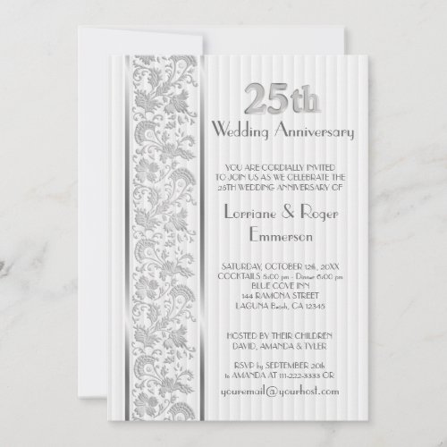 Silver Floral Elegance 25th Anniversary Invitation