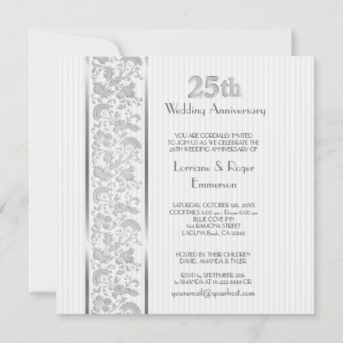 Silver Floral Elegance 25th Anniversary Invitation