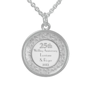 Silver Floral Elegance 25th Wedding Anniversary Sterling Silver Necklace