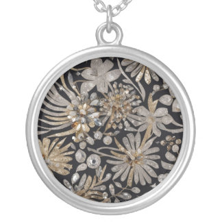 Silver Floral Elegance Round Pendant Necklace