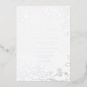 Silver Floral Elegant Modern Wedding Real Silver Foil Invitation