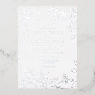 Silver Floral Elegant Modern Wedding Real Silver Foil Invitation