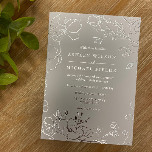 Silver Floral Elegant Modern Wedding Real Silver Foil Invitation Zazzle