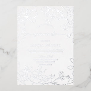 Silver Floral Elegant Quinceanera Party Silver Foil Invitation