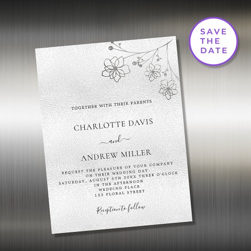 Silver floral elegant wedding invitation magnet