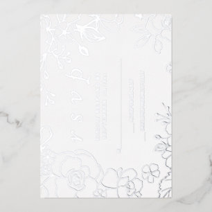 Silver Floral Elegant Wedding RSVP  Foil Invitation
