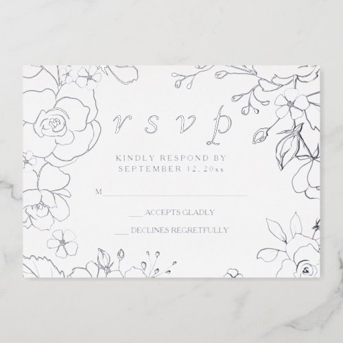 Silver Floral Elegant Wedding RSVP  Foil Invitation