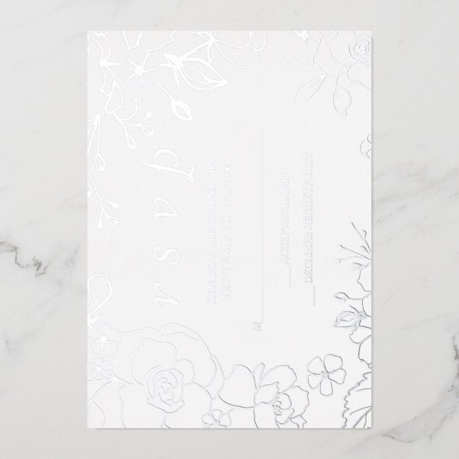 Silver Floral Elegant Wedding RSVP  Foil Invitation (Front)