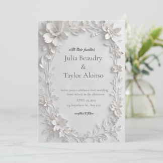 Silver Floral Embossed Wedding Invitation