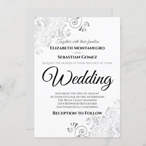 Silver Floral Filigree Elegant Chic Wedding Invitation