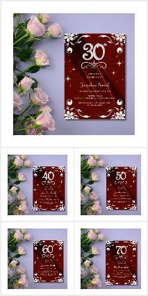 Silver Floral Frame Burgundy Birthday