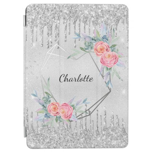 Silver floral glitter blush pink name geometric iPad air cover