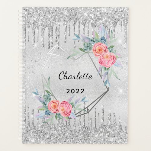 Silver floral glitter blush pink name planner