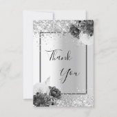 Silver floral glitter elegant glamorous thank you card (Front)