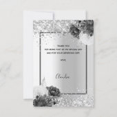 Silver floral glitter elegant glamorous thank you card (Back)