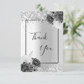 Silver floral glitter elegant glamorous thank you card (Standing Front)