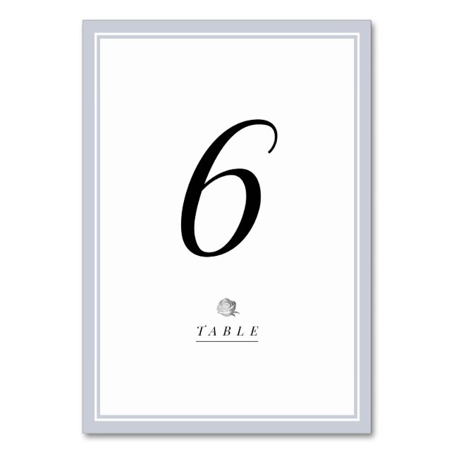 silver floral gray minimalist wedding table card (Front)