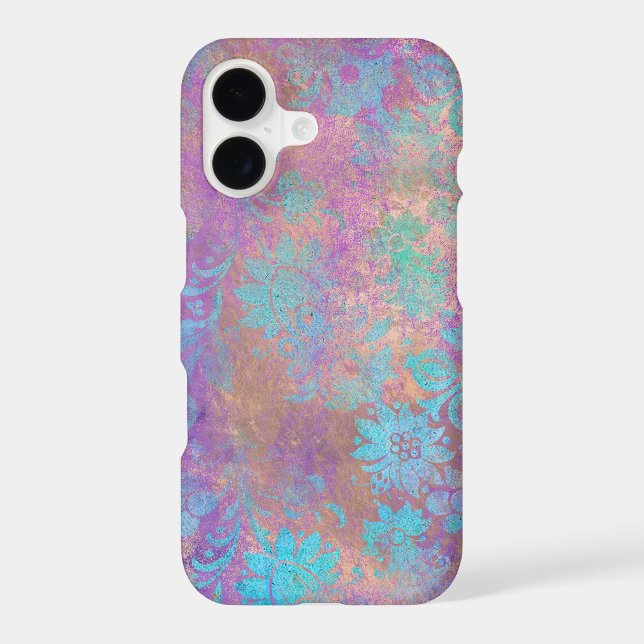 Silver Floral Hummingbird Pattern on Blue Monogram Case-Mate iPhone Case (Back)