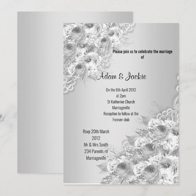 Silver Floral LACE ELEGANT MODERN WEDDING Invitation (Front/Back)