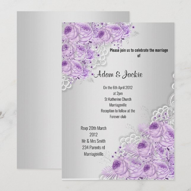 Silver Floral LACE ELEGANT MODERN WEDDING Invitation (Front/Back)