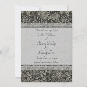 Silver Floral & Lace Save the Date Announcement