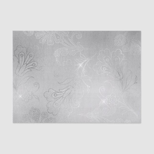 Silver Floral Lace Wedding Tissue Paper (Front)