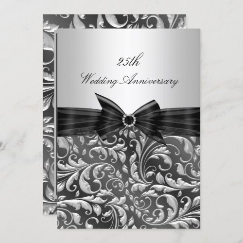 Silver Floral Leaf 25th Wedding Anniversary Invite