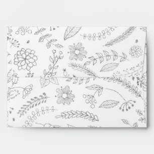 Silver Floral Leaves Rustic Wedding Invitation Envelope