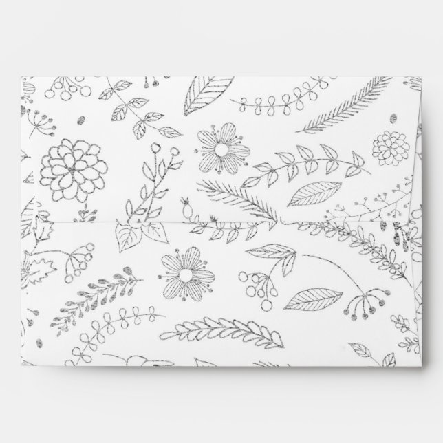 Silver Floral Leaves Rustic Wedding Invitation Envelope (Back (Top Flap))