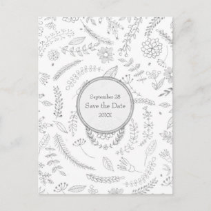 Silver Floral Leaves Rustic Wedding Save the Date Announcement Postcard
