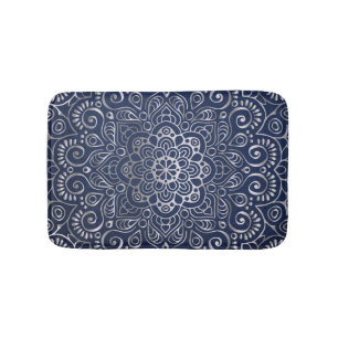 Silver Floral Mandala Bath Mat