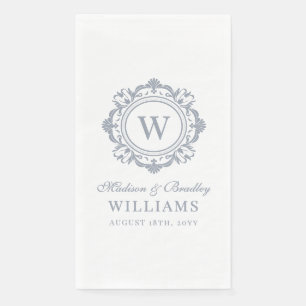 Silver Floral Monogram Wedding Personalized Paper Guest Towels
