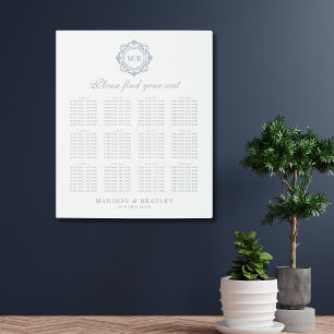 Silver Floral Monogram Wedding Seating Chart Metal Print
